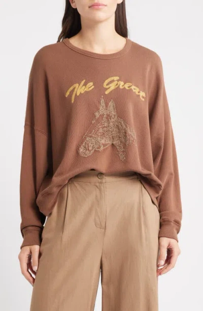 The Great . The Teammate Horse Graphic Sweatshirt In Brown