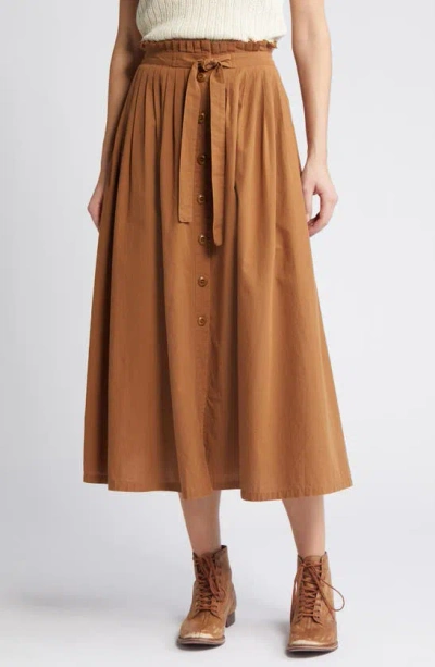 The Great The Treeline Cotton Blend Midi Skirt In Suntan