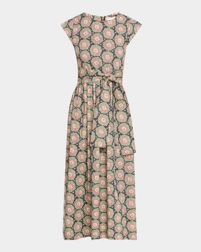 The Great . The Tulsa Paisley Belted Cotton Midi Dress In Multi