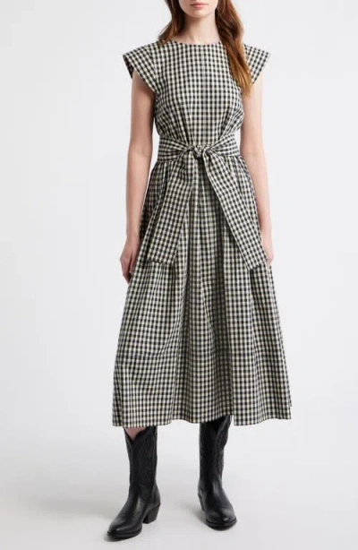 The Great . The Tulsa Gingham Belted Cotton Midi Dress In Black