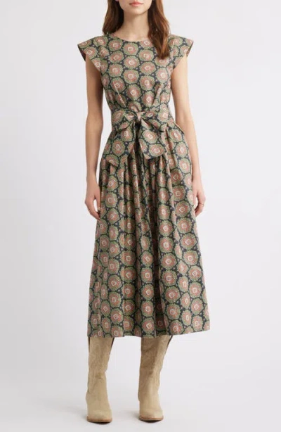 The Great . The Tulsa Paisley Belted Cotton Midi Dress In Heirloom Paisley
