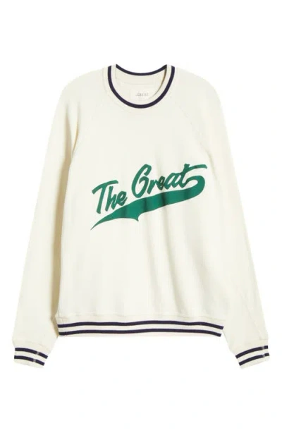 The Great Crest Graphic Varsity College Sweatshirt In Washed White