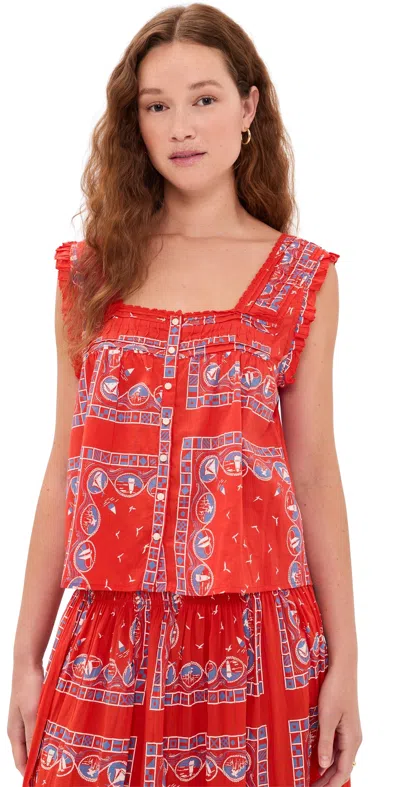 The Great The Victorian Pleat Tank Top Red Sailboat Bandana