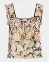 The Great . The Victorian Pleat Crop Tank In Vintage Rose Print