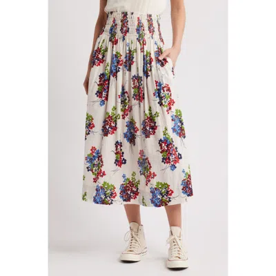The Great . The Viola Floral Smocked Waist Cotton Midi Skirt In Oasis Floral
