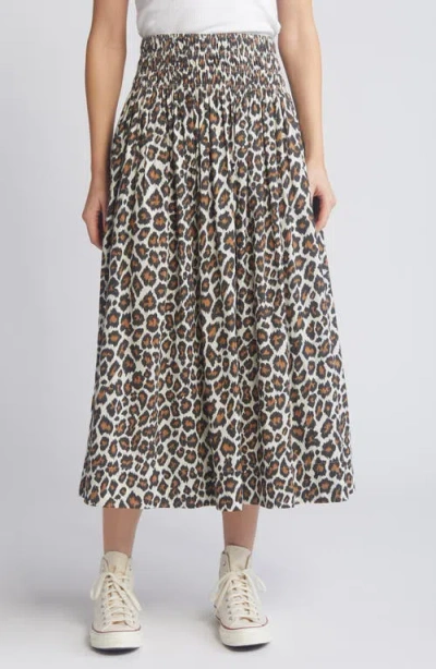The Great . The Viola Leopard Print Cotton Midi Skirt In Heritage Leopard