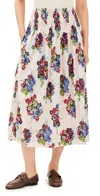 The Great . The Viola Floral Smocked Waist Cotton Midi Skirt In Oasis Floral