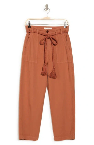 The Great The Voyager Rope Belt Crop Cotton Pants In Brown
