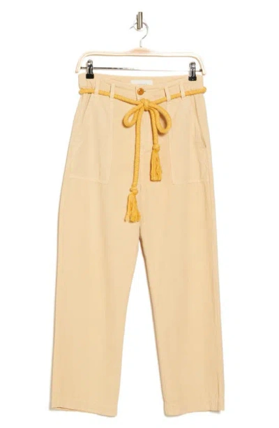 The Great The Voyager Rope Belt Crop Cotton Pants In Washed Safari