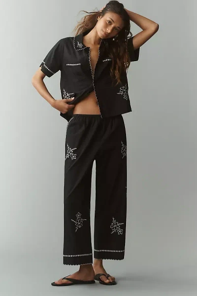 The Great The Weekend Crop Wide-leg Pants In Black
