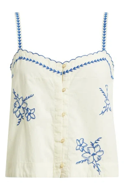 The Great . The Weekend Floral Embroidered Button-up Top In Multi