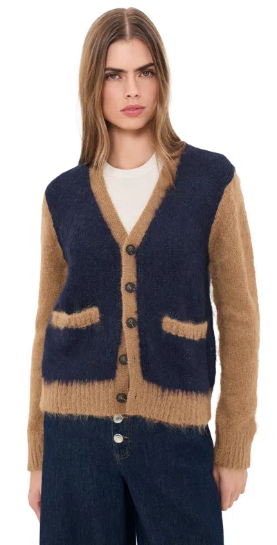 The Great The Wellington Alpaca Cardigan Navy And Tan