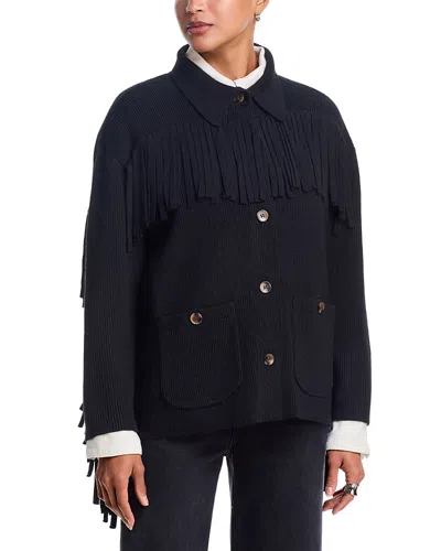 The Great The Western Fringe Sweater Jacket In Black
