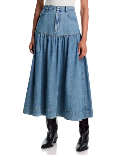 The Great The Western Yoke Cotton Denim Skirt In Blue