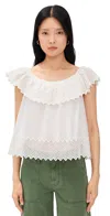 The Great . The Westport Honeycomb Eyelet Cotton Voile Top In White