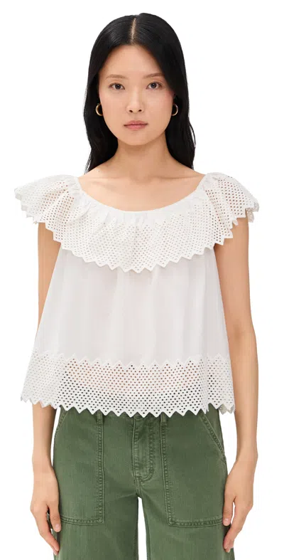 THE GREAT THE WESTPORT TOP WITH HONEYCOMB EYELET WHITE