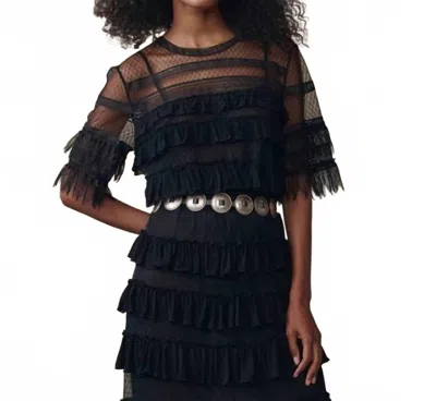 The Great The Winter Mesh Flounce Top In Black