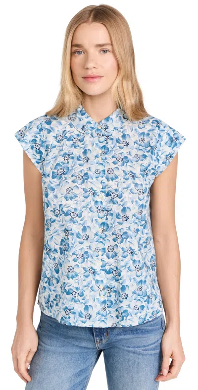 The Great The Wren Top Light Sky Pressed Floral Print