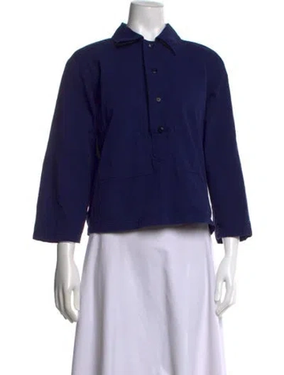 Pre-owned The Great Three-quarter Sleeve Button-up Top In Blue