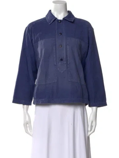 Pre-owned The Great Three-quarter Sleeve Button-up Top In Blue