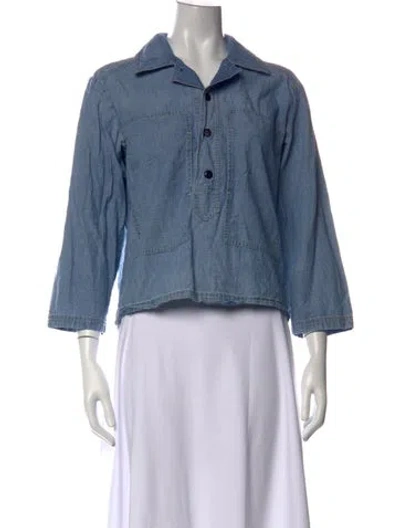 Pre-owned The Great Three-quarter Sleeve Button-up Top In Blue
