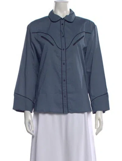 Pre-owned The Great Three-quarter Sleeve Button-up Top W/ Tags In Blue