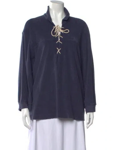 Pre-owned The Great Tie Neck Long Sleeve Sweatshirt In Blue