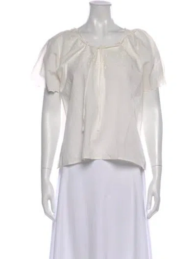 Pre-owned The Great Tie Neck Short Sleeve Blouse In White