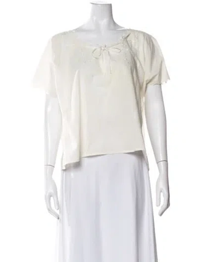 Pre-owned The Great Tie Neck Short Sleeve Top In Neutral