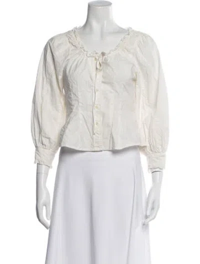 Pre-owned The Great Tie Neck Three-quarter Sleeve Blouse In White
