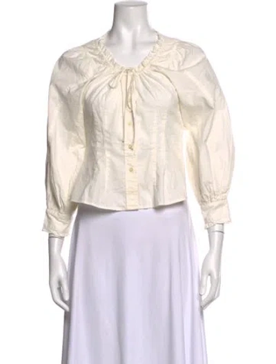 Pre-owned The Great Tie Neck Three-quarter Sleeve Blouse In White