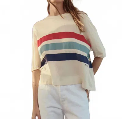 The Great Track Crew With Saltwater Stripe Sweater In Washed White In Multi