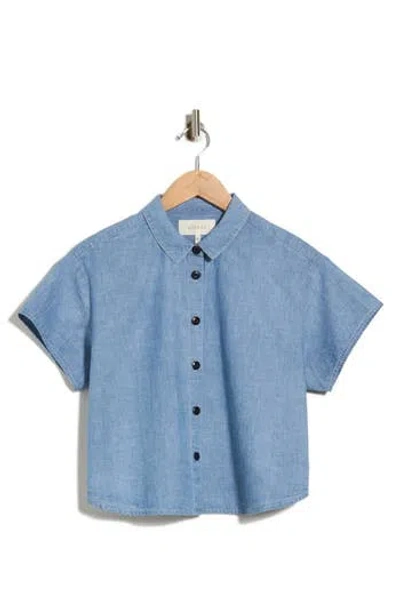 The Great . Valor Short Sleeve Cotton Top In Blue
