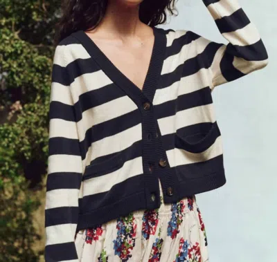 The Great Varsity Cardigan In Navy Range Stripe In Multi