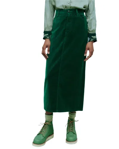 The Great Velvet Column Skirt In Emerald Green