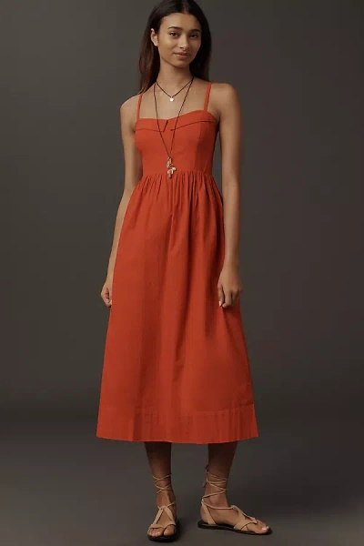 The Great Verse Sleeveless A-line Midi Dress In Red