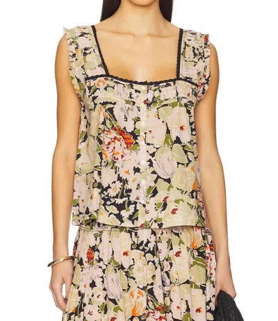 The Great Victorian Pleat Tank Top In Vintage Rose Print In Multi