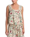 The Great Victorian Silk Flutter-sleeve Top In Multi