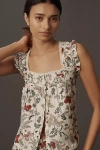 The Great Victorian Silk Flutter-sleeve Top In Multi