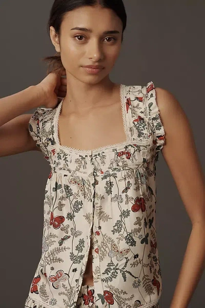 The Great Victorian Silk Flutter-sleeve Top In Multi