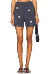 The Great Victory Short With Daisy Embroidery In Heathered Vintage Blue In Blue