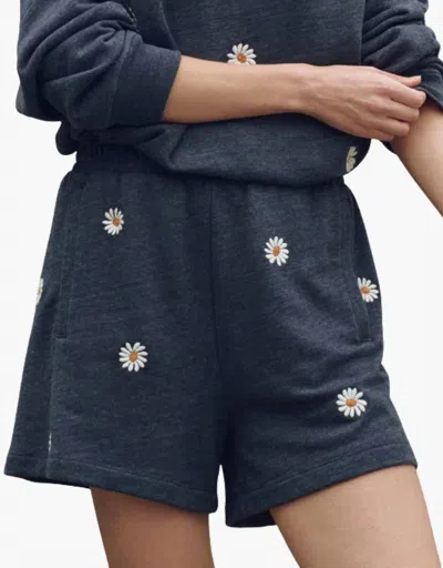 The Great Victory Shorts With Daisy Embroidery In Heathered Vintage Blue