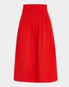 The Great Viola Shirred Midi Skirt In Red