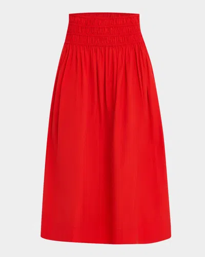 The Great Viola Shirred Midi Skirt In Red
