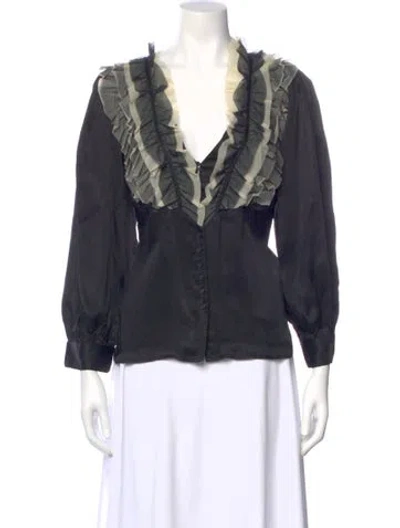 Pre-owned The Great V-neck Long Sleeve Blouse In Blue