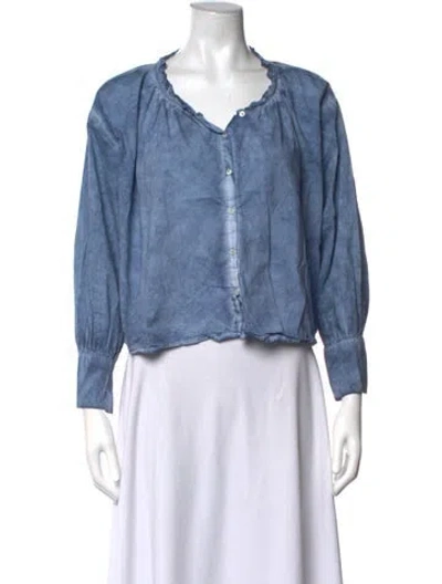 Pre-owned The Great V-neck Long Sleeve Blouse In Blue