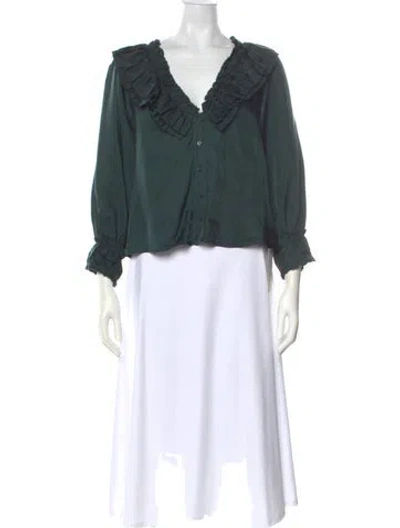 Pre-owned The Great V-neck Long Sleeve Blouse In Green