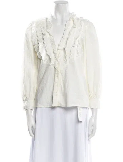 Pre-owned The Great V-neck Long Sleeve Blouse In Neutral