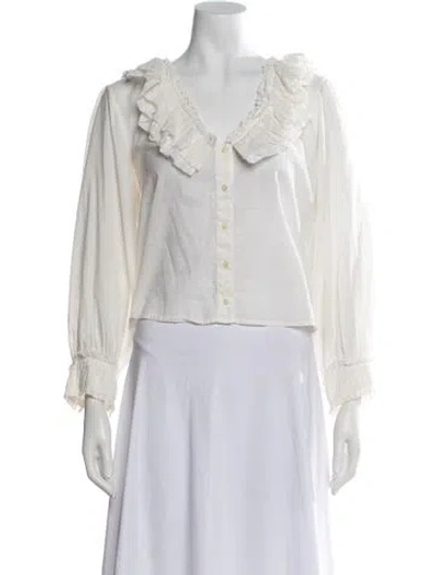 Pre-owned The Great V-neck Long Sleeve Blouse In Neutrals