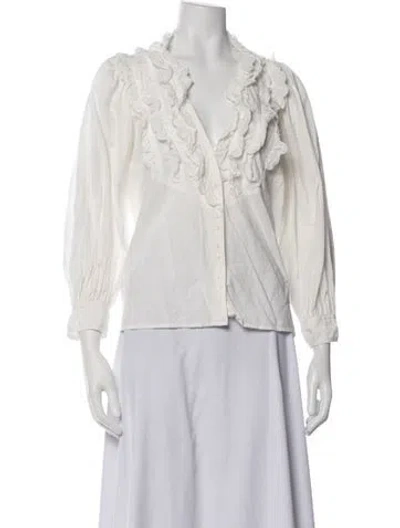 Pre-owned The Great V-neck Long Sleeve Blouse In Neutrals